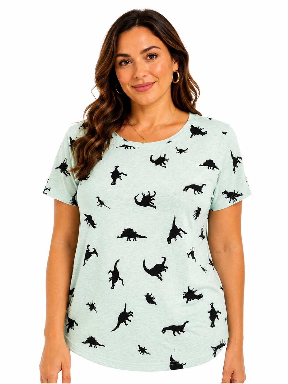 Pixie Lady Mint Green Dinosaur Print T-Shirt Women’s XL
